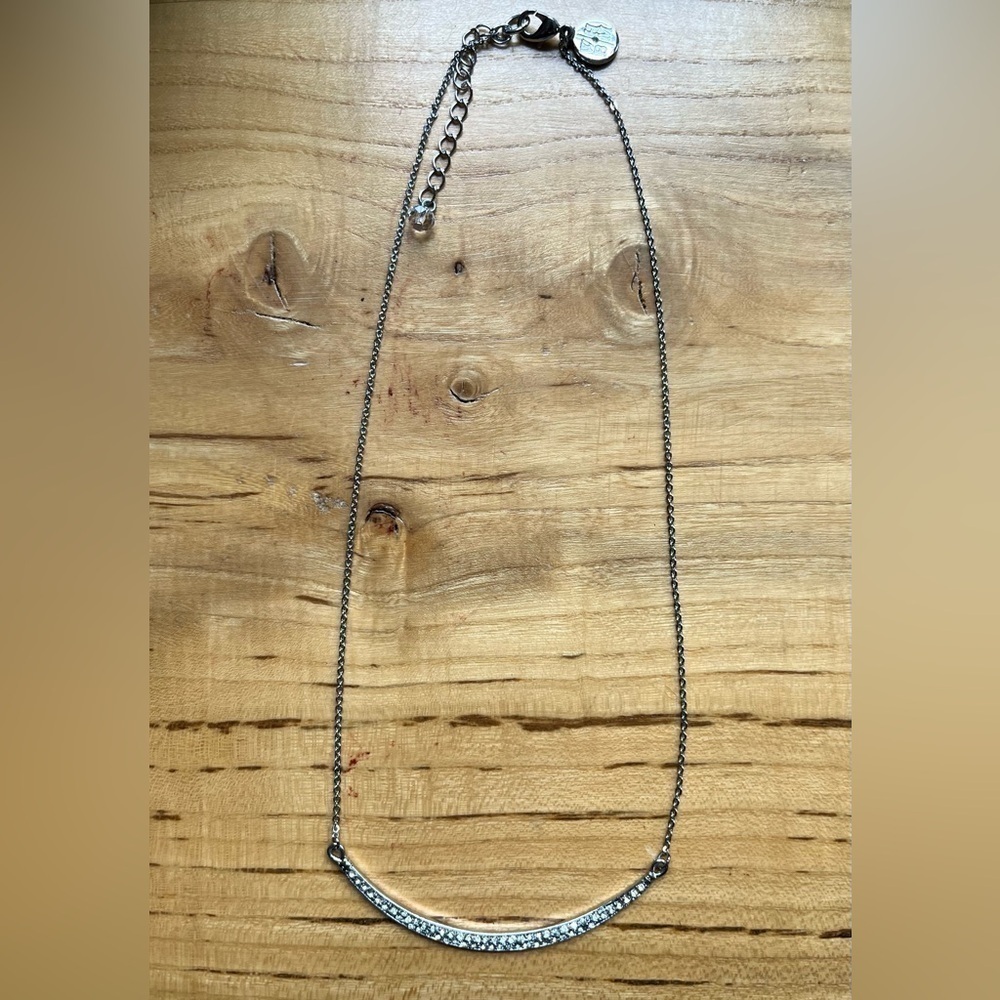 WHBM Delicate Rhinestone Curved Bar Silver-Tone Adjustable Necklace